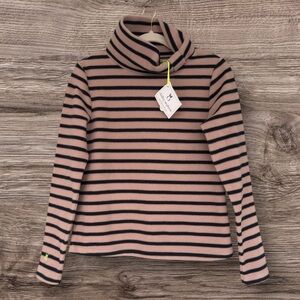 Dudley Stephens Juliet Turtleneck Khaki Black Stripe Vello Fleece Small NWT